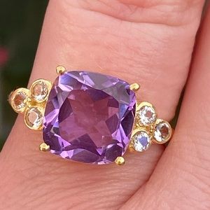 14k yellow gold over 925 Genuine Gemstone White Topaz ring